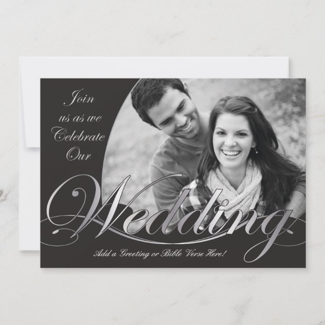 Invitations de mariage d'argent et de noir (Devant)