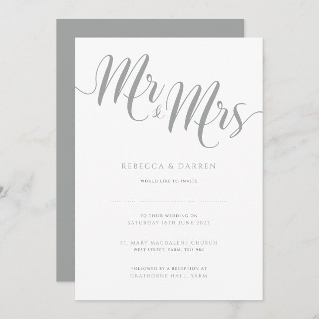 Invitations de mariage d'argent M & Mme (Devant / Derrière)