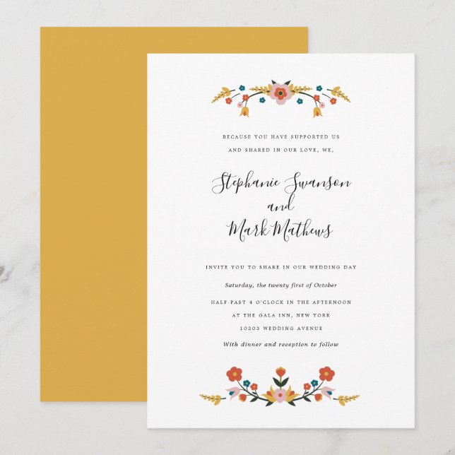Invitations de mariage d'art populaire (Devant / Derrière)