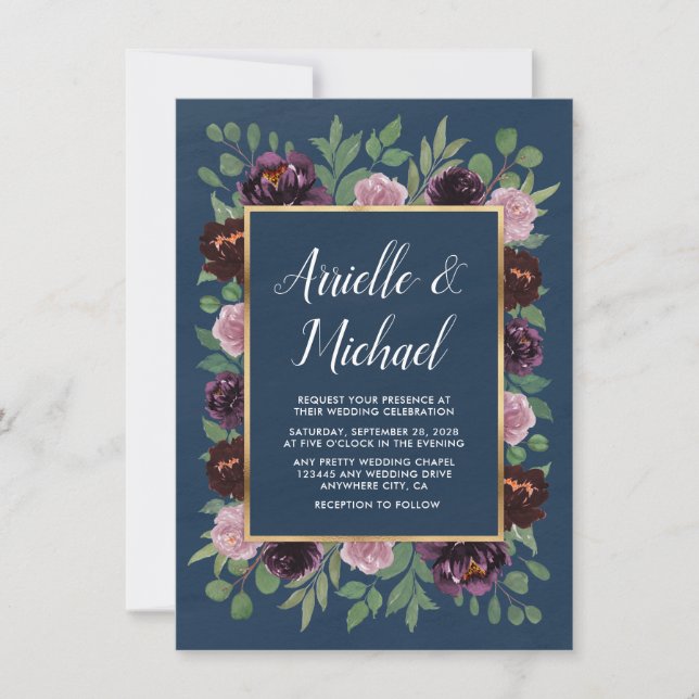 Invitations de Mariage de automne bleu de marine R (Devant)
