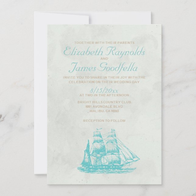 Invitations de mariage de bateaux rustiques (Devant)