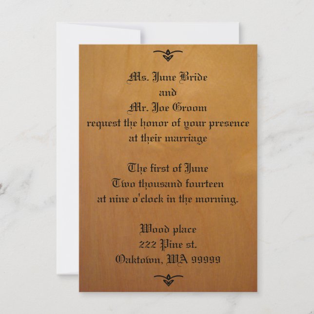 Invitations de mariage de bois (Devant)