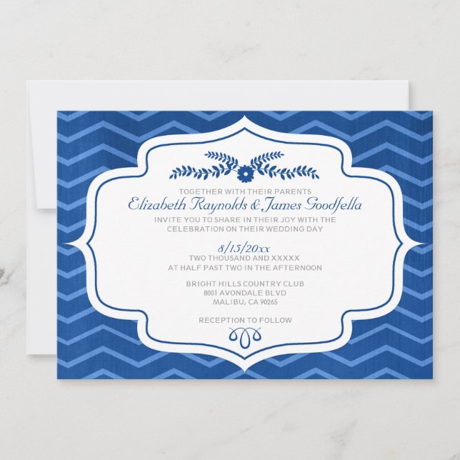 Invitations de mariage de Chevron de bleu royal (Devant)