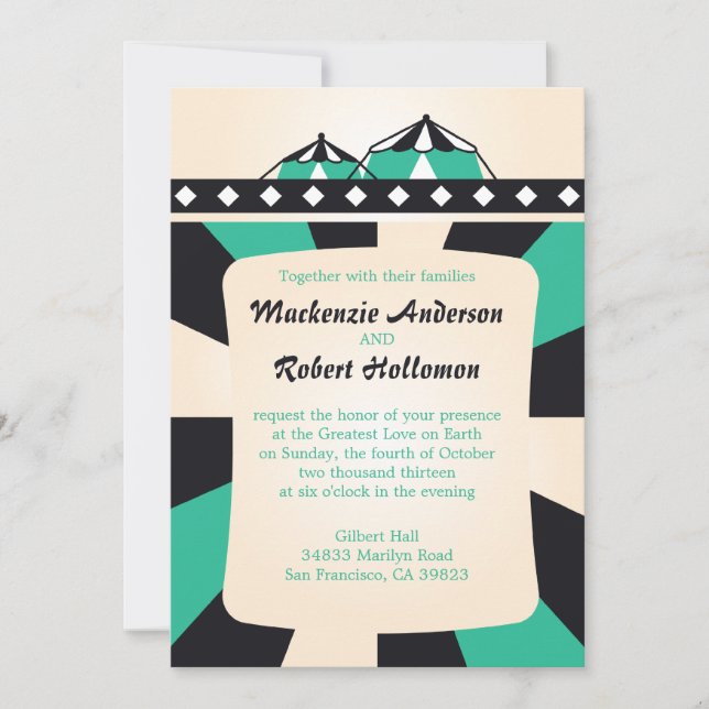 Invitations de mariage de cirque - Noir et Turquoi (Devant)