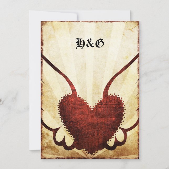 Invitations de mariage de coeur à ailes par (Devant)