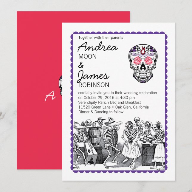 Invitations de mariage de crâne de squelettes de (Devant / Derrière)