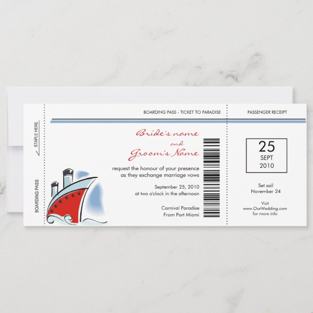 Invitations de mariage de croisière de carte (Devant)