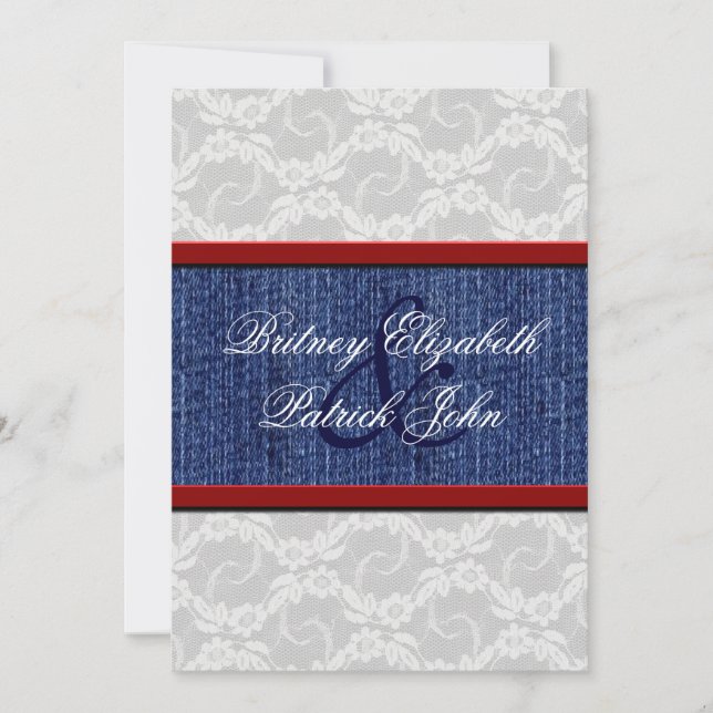 Invitations de mariage de dentelle rouge blanc et  (Devant)