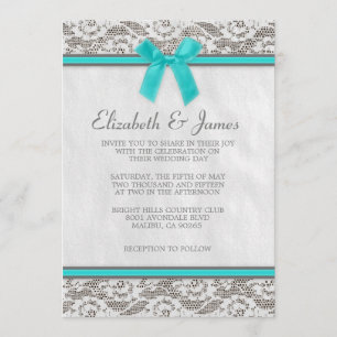 Invitations de mariage de dentelle Turquoise et ar