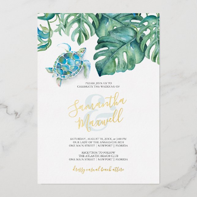 Invitations de mariage de destination | Tortue de  (Recto)