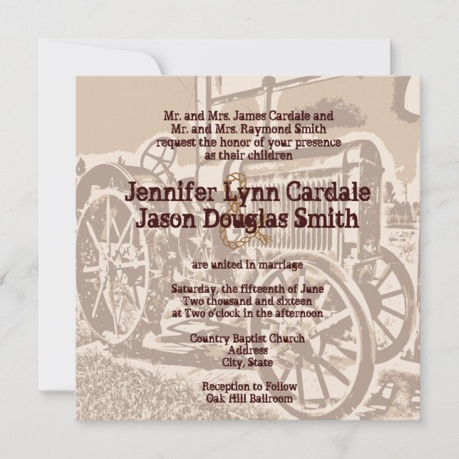 Invitations de mariage de ferme de tracteurs antiq (Devant)