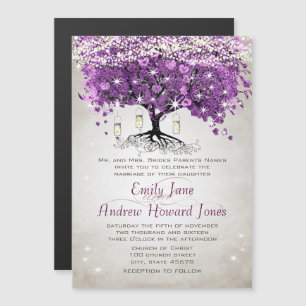Invitations de mariage de feuilles de coeur violet