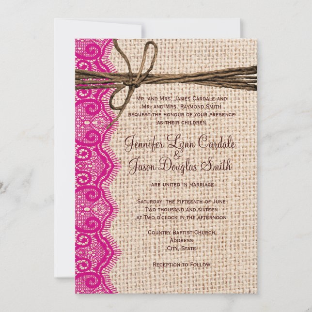 Invitations de mariage de ficelle de dentelle de (Devant)
