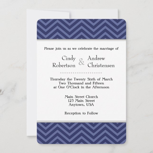 Invitations de mariage de la Marine Blue Chevron (Devant)