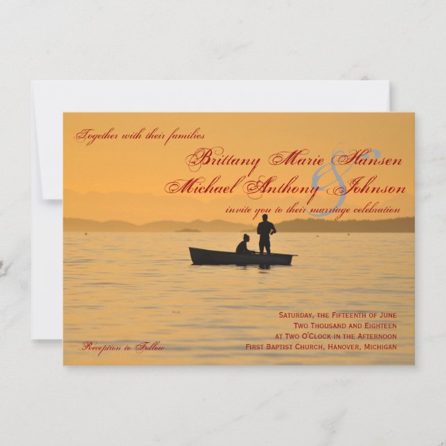 Invitations de mariage de lac couple de silhouette (Devant)