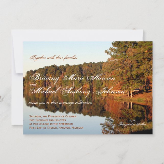 Invitations de mariage de lac leaves d'arbres (Devant)