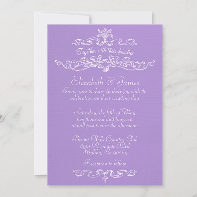 Invitations De Mariage De Lavande De Luxe Simple (Devant)