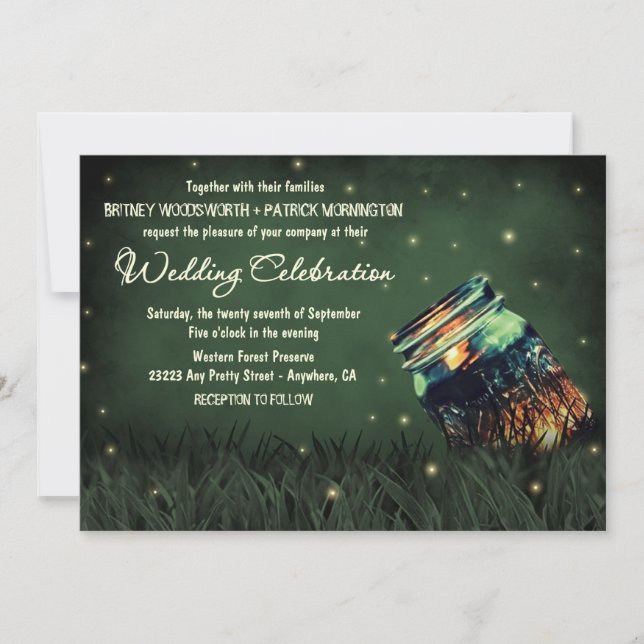 Invitations de mariage de lucioles de Mason Jar (Devant)