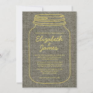 Invitations de mariage de Mason Jar Burlap, Russe 