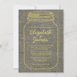 Invitations de mariage de Mason Jar Burlap, Russe