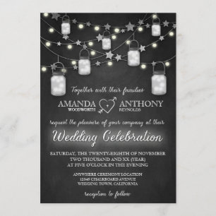 Invitations de mariage de Mason Jar Firefly Chalkb