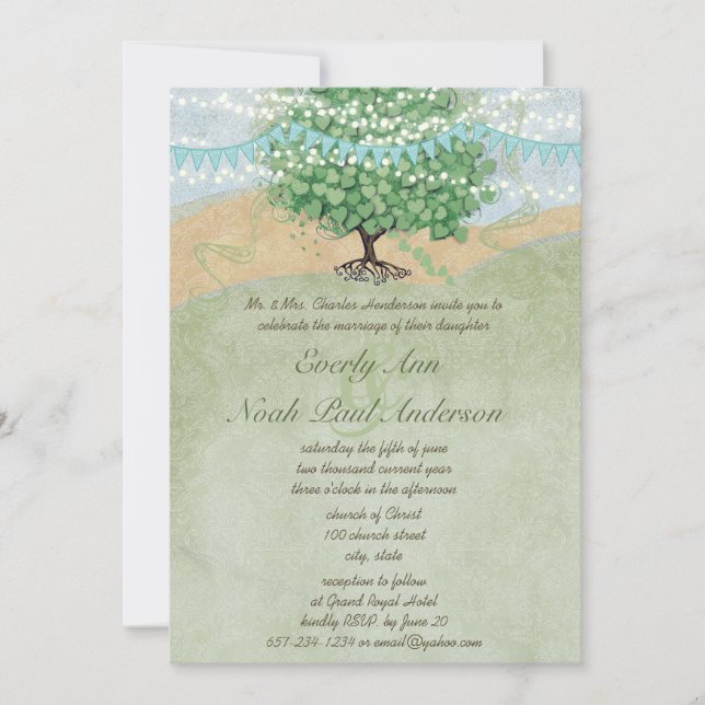 Invitations de mariage de menthe jaune et vert (Devant)