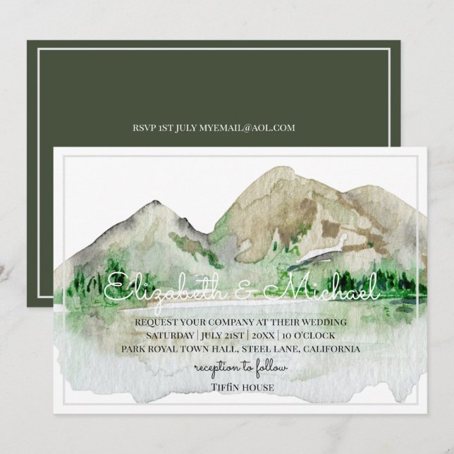 Invitations de mariage de Mountain Lake Aquarelle (Devant / Derrière)