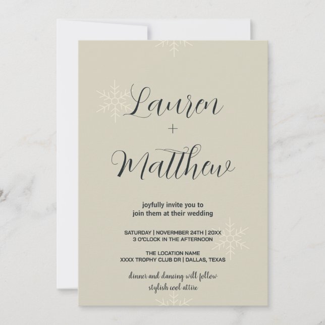 Invitations de mariage de neige beige (Devant)