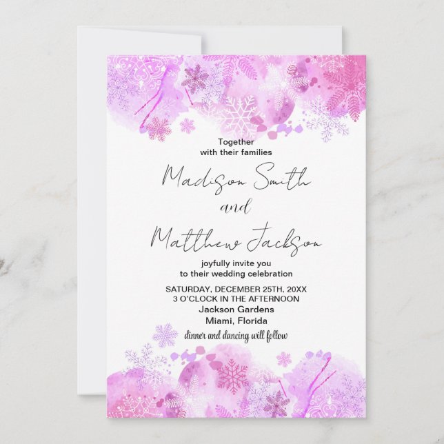 Invitations De Mariage De Neige Rose (Devant)