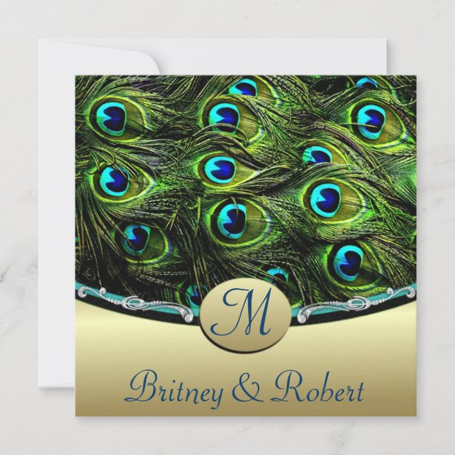 Invitations de mariage de paon (Devant)