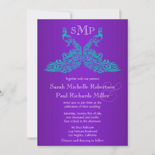 Invitations de mariage de paquebot Turquoise et po (Devant)