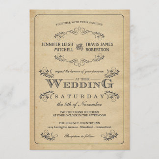 Invitations de mariage de parchemin fleuri vintage