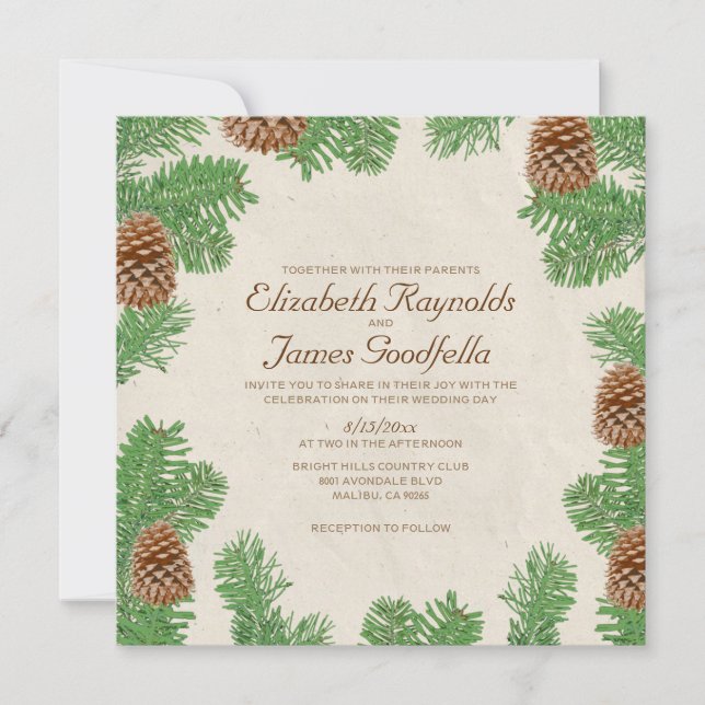 Invitations de mariage de Pine Cones (Devant)