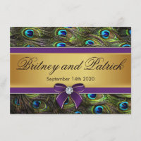 Invitations de mariage de plume de paon de pourpre