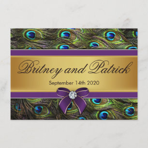 Invitations de mariage de plume de paon de pourpre
