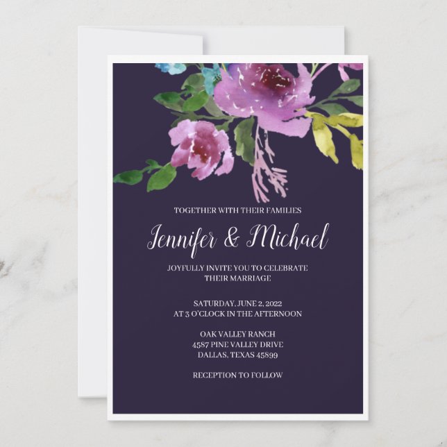 Invitations de mariage de prunes de la Marine (Devant)