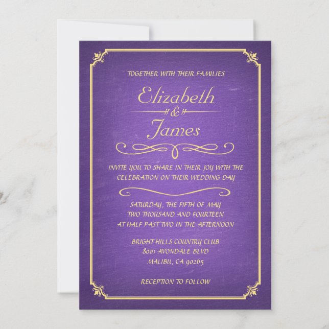 Invitations de mariage de tableau de pourpre et (Devant)
