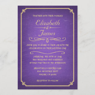 Invitations de mariage de tableau de pourpre et