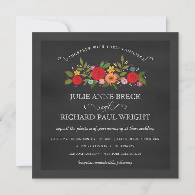 Invitations de mariage de tableau - roses rouges (Devant)