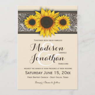 Invitations de mariage de tournesol rustique