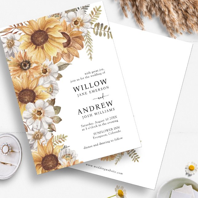 Invitations de mariage de tournesol rustique (Rustic Watercolor Sunflower Floral Wedding Invitations by Painted Paperie
)