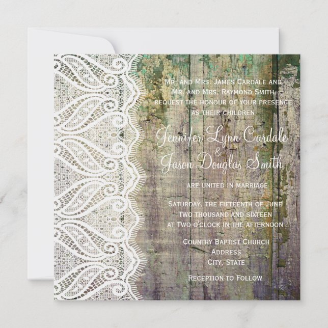 Invitations de mariage des Carrés de dentelle et d (Devant)