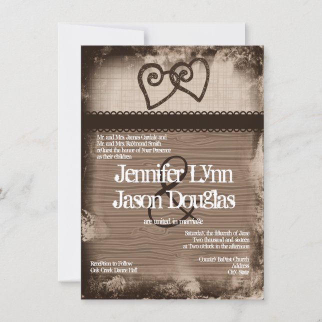 Invitations de mariage des coeurs entremêlés rusti (Devant)