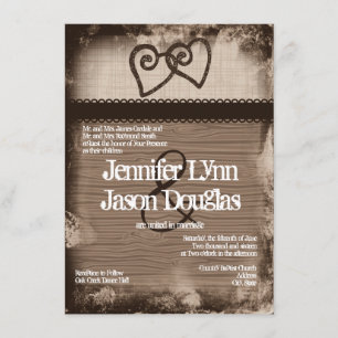 Invitations de mariage des coeurs entremêlés rusti