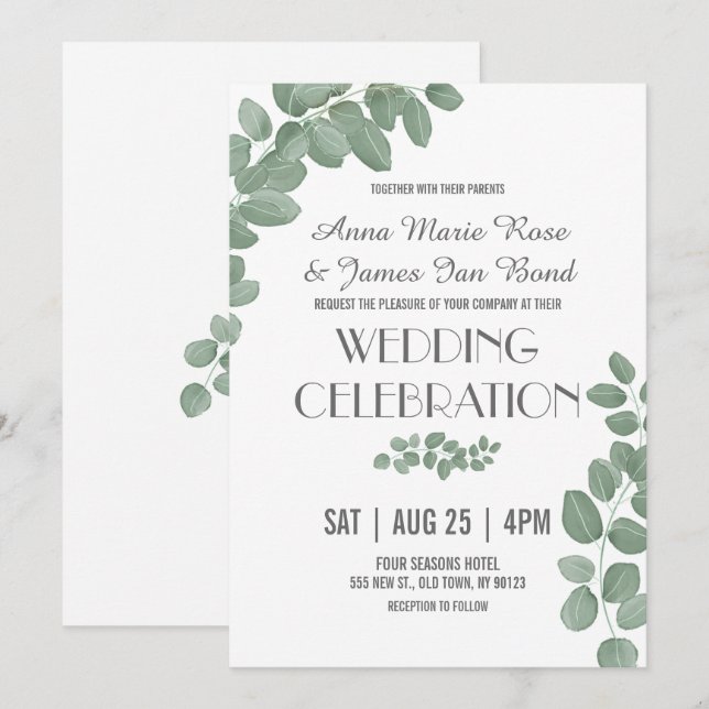 Invitations de mariage des Feuilles de l'Eucalyptu (Devant / Derrière)