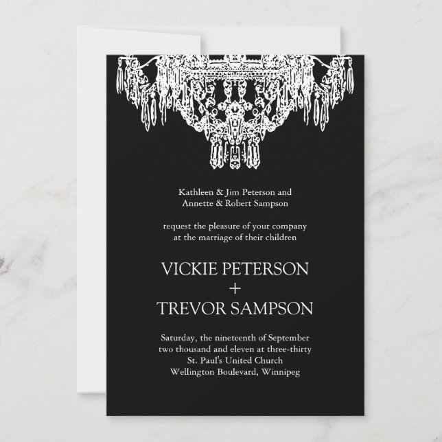 Invitations de mariage des lustres noirs et blancs (Devant)