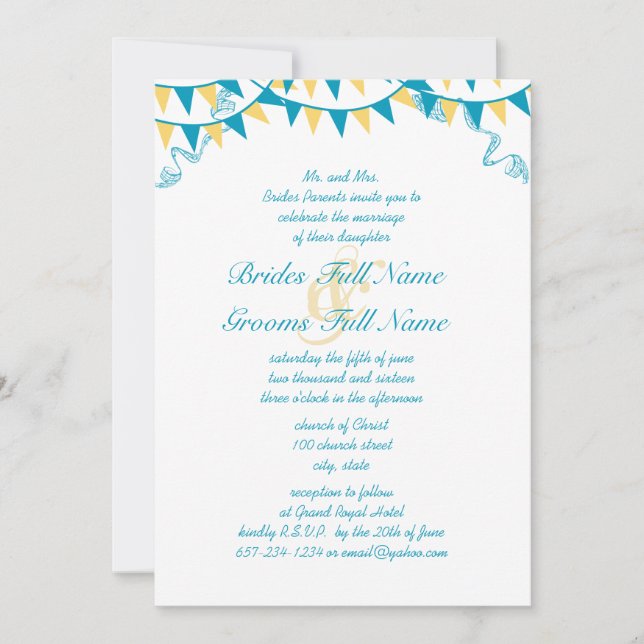 Invitations de mariage des mendiants bleus et jaun (Devant)