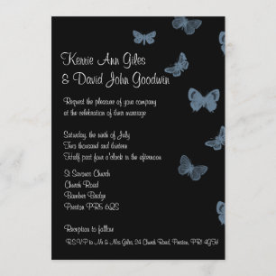 Invitations de mariage des papillons noirs et bleu