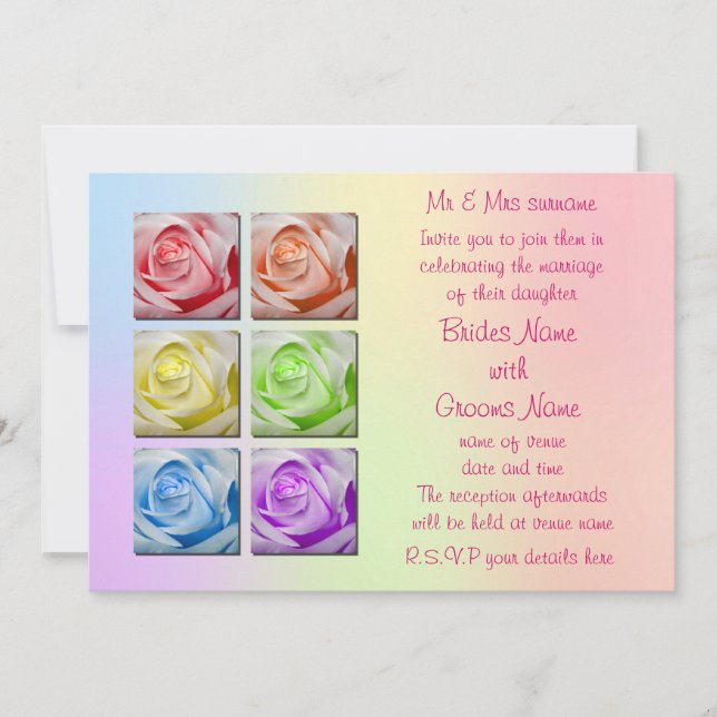 Invitations de mariage des Roses de Macro Rainbow (Devant)