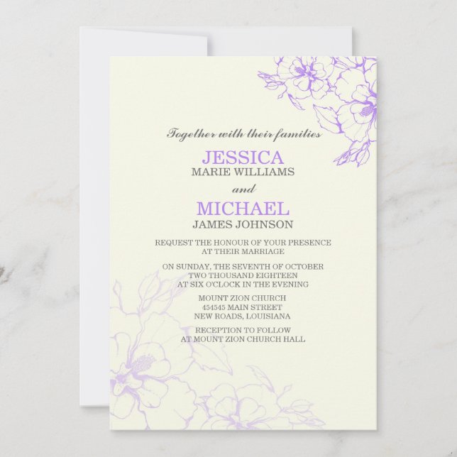 Invitations de mariage d'Hibiscus| Violet (Devant)